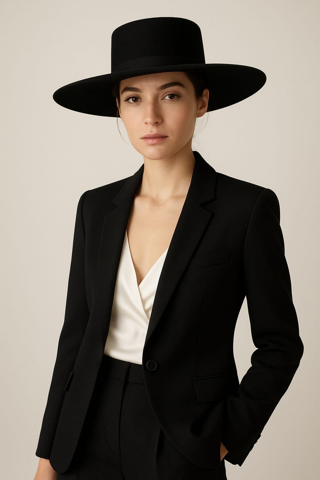 Chapeau à larges bords noir.