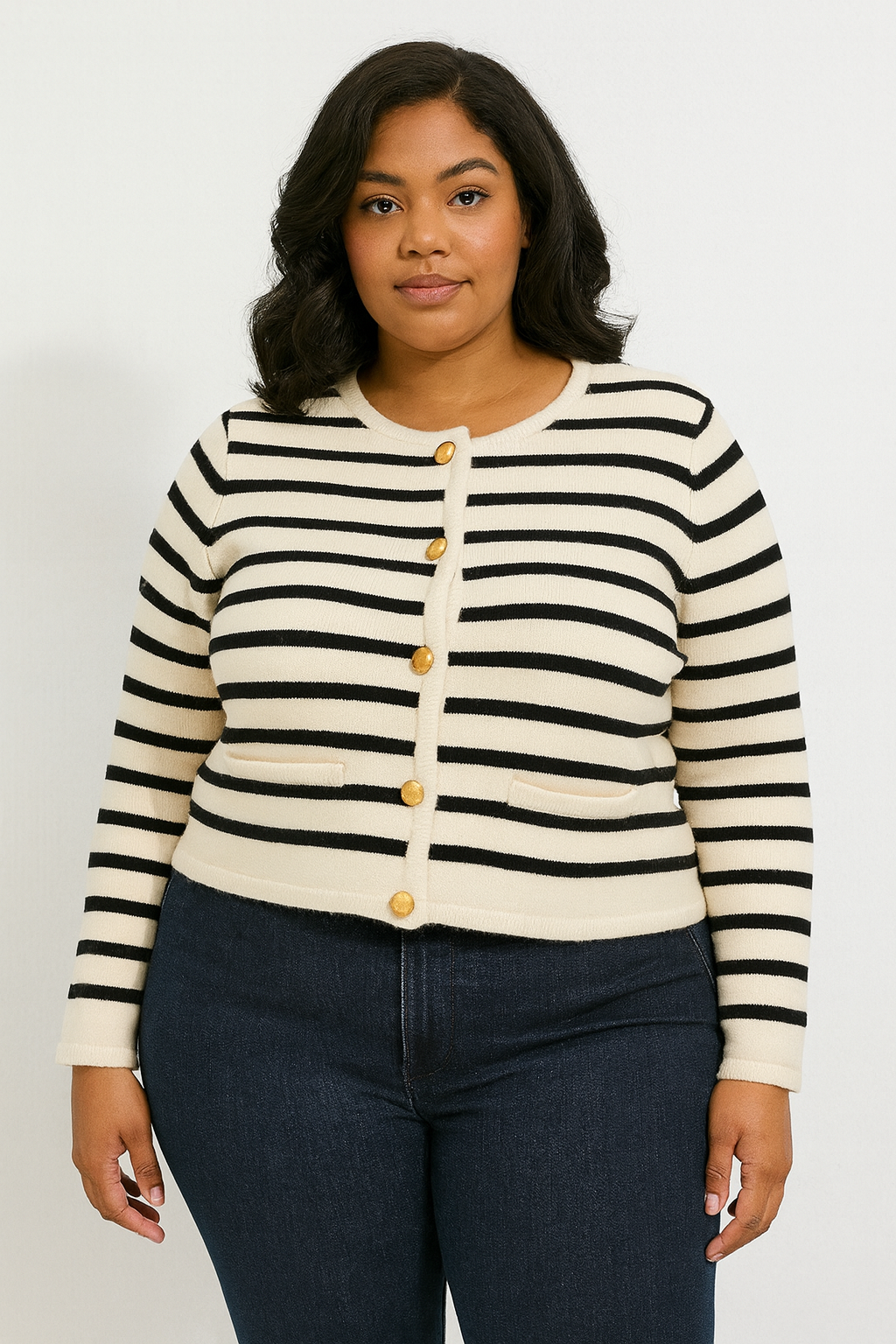 Cardigan rayé à boutons dorés