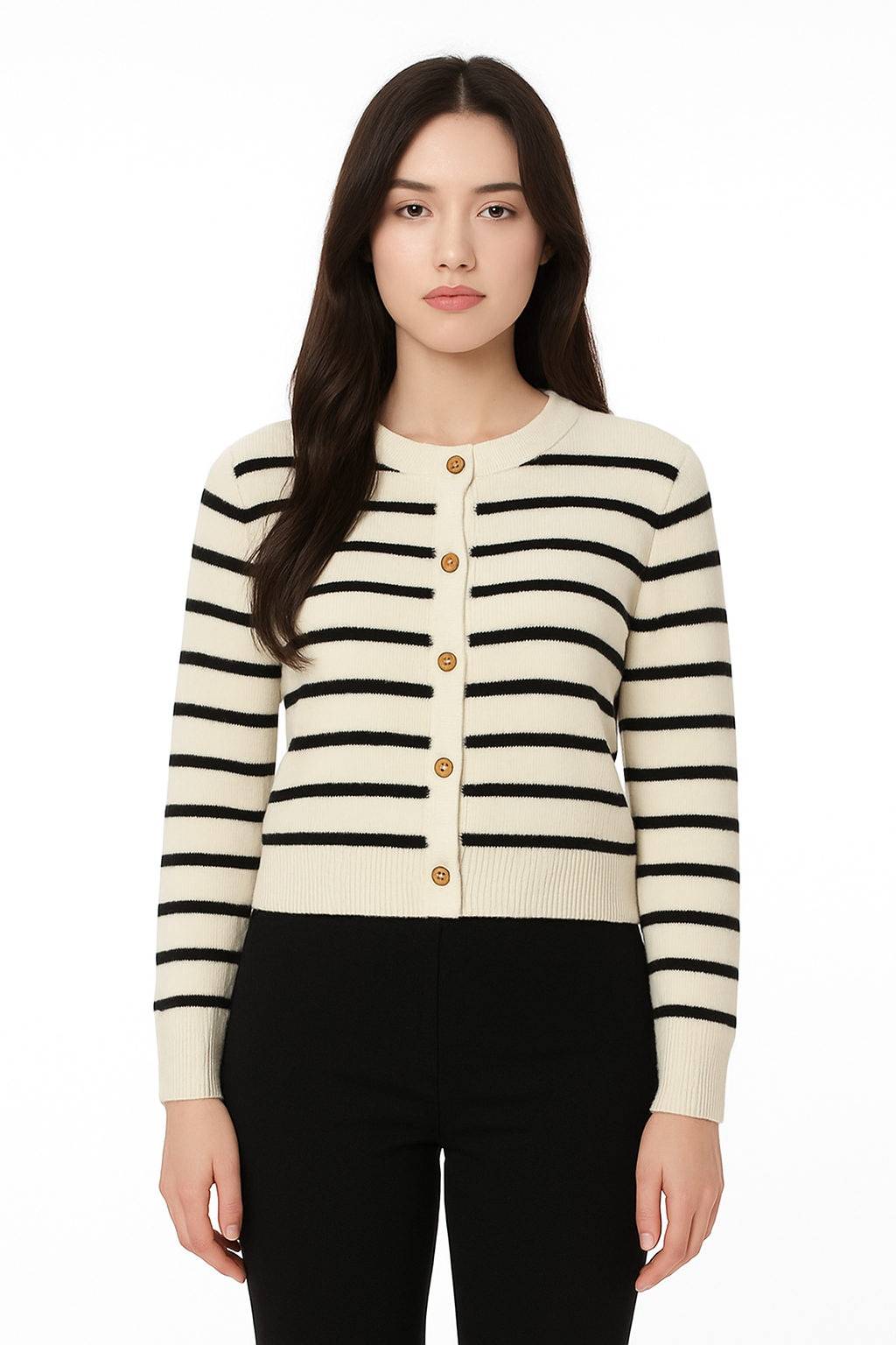 Cardigan rayé à boutons dorés