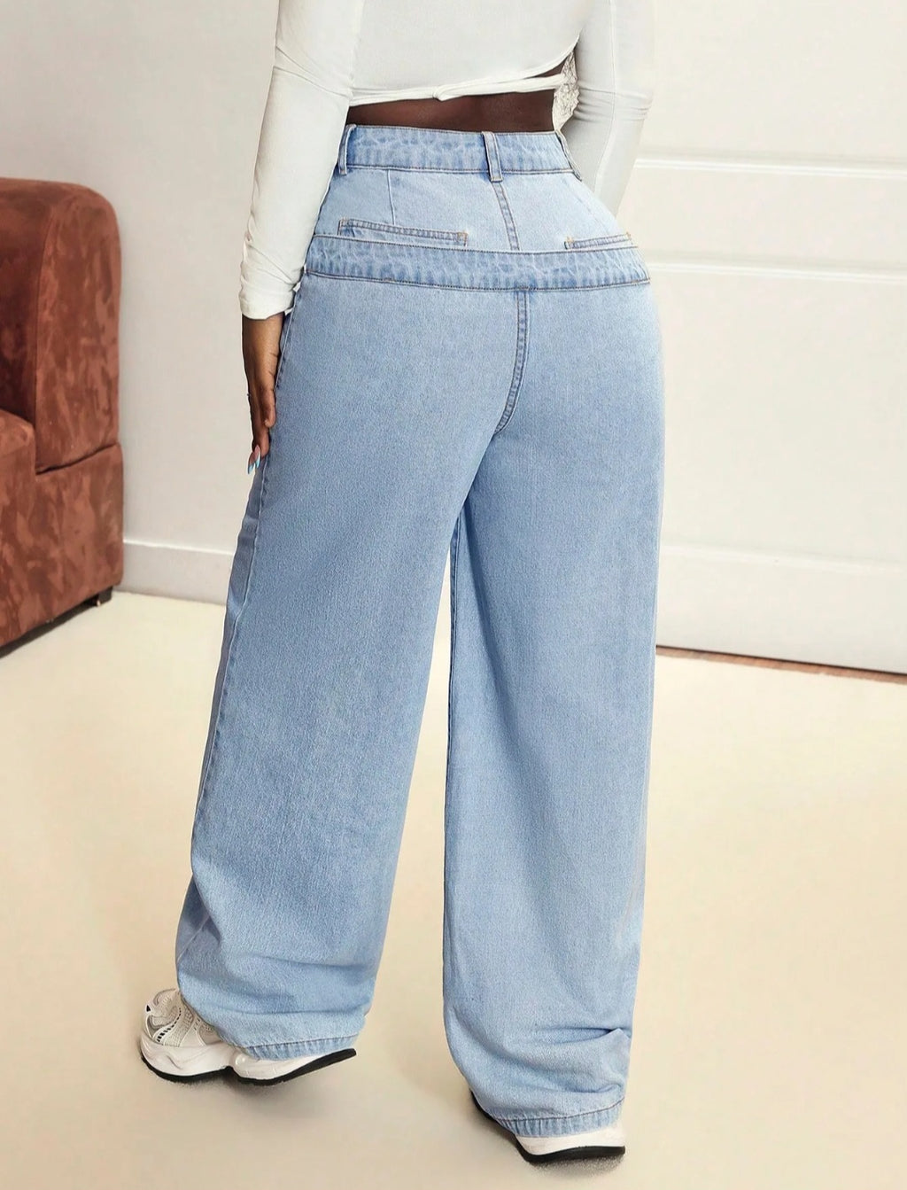 Jean large taille haute à double ceinture