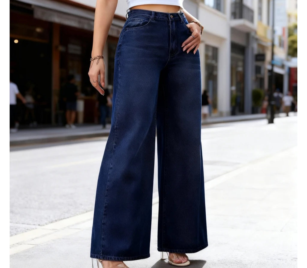 Jean large taille haute – Bleu