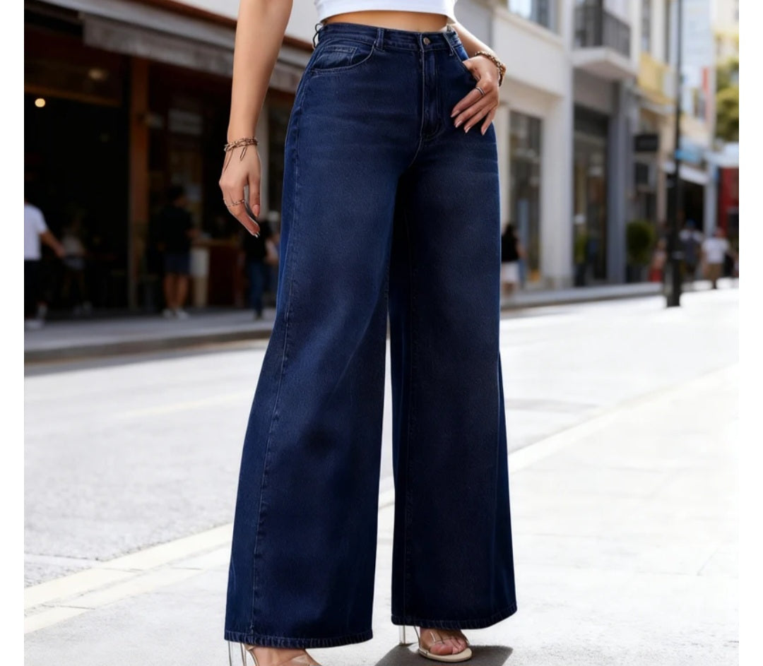 Jean large taille haute – Bleu