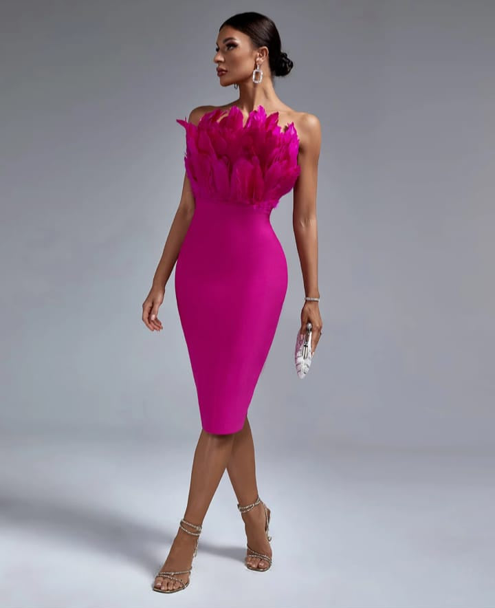 Robe de soirée plumes