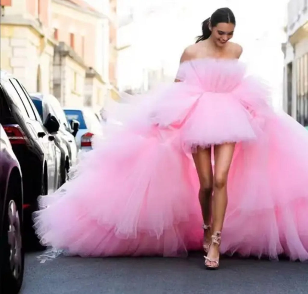 Robe princesse rose en organza – Traîne XXL