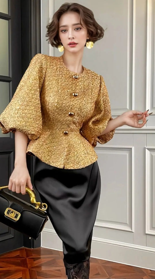 Veste manches gigot en mousseline