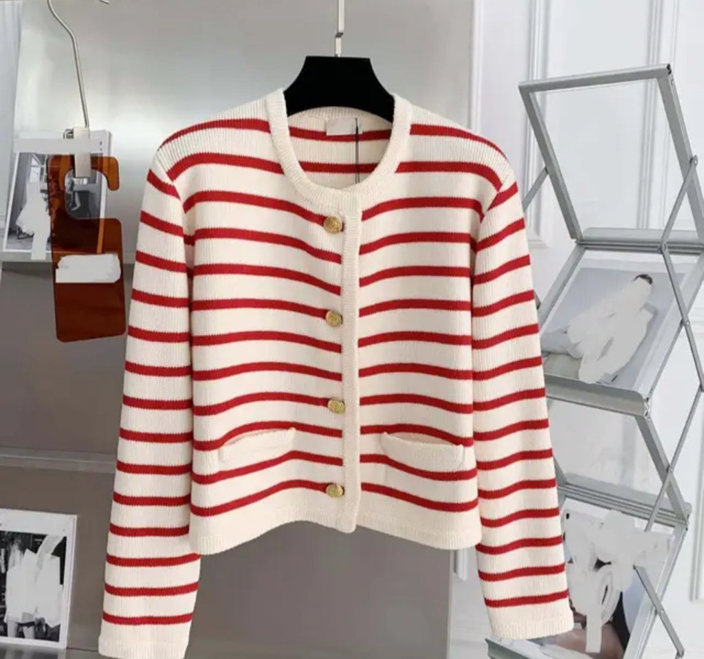 Cardigan rayé à boutons dorés
