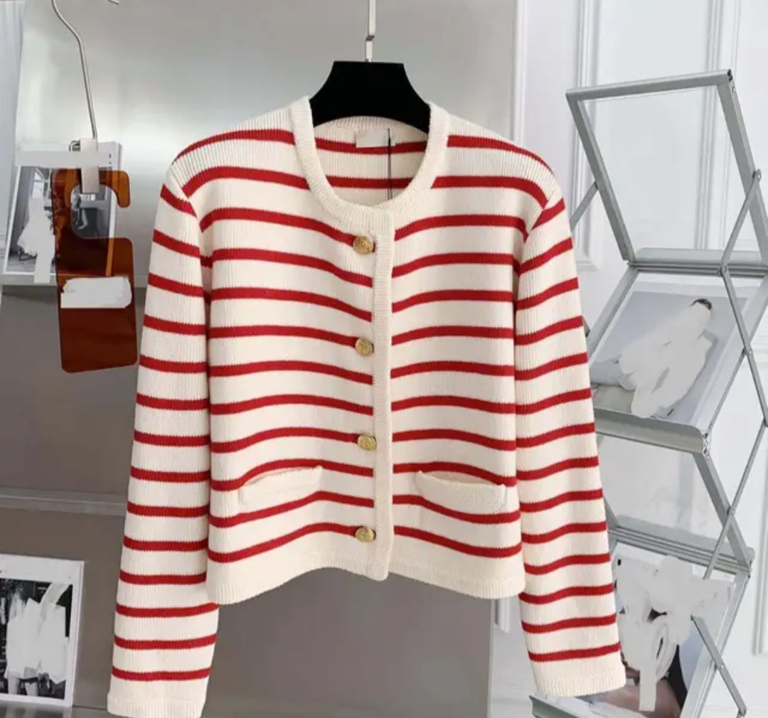 Cardigan rayé à boutons dorés