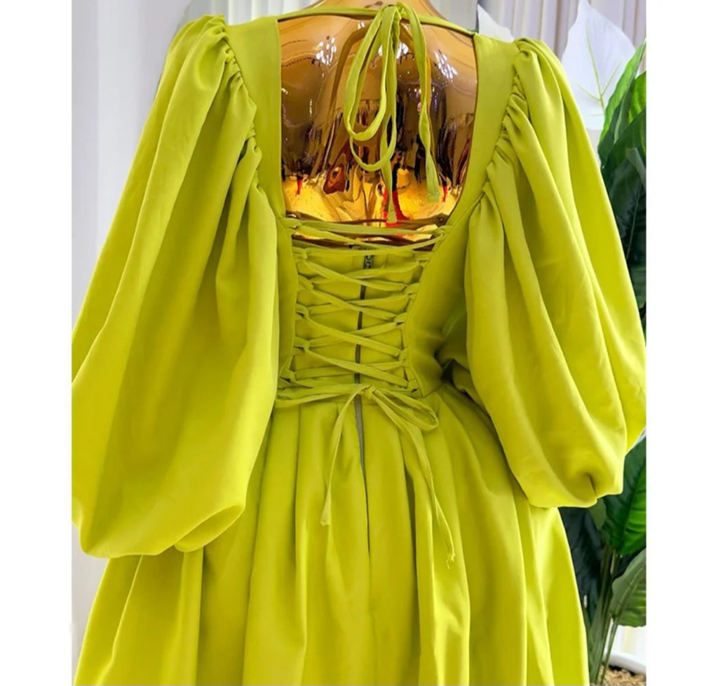 Robe longue princesse vert citron