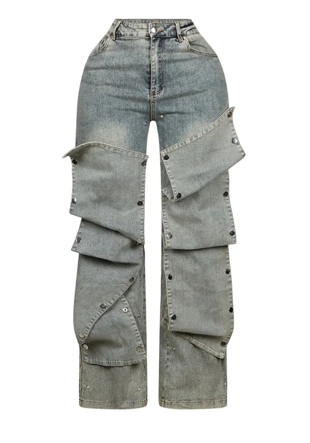 Jean Cargo Patchwork Taille Haute – Coupe Large