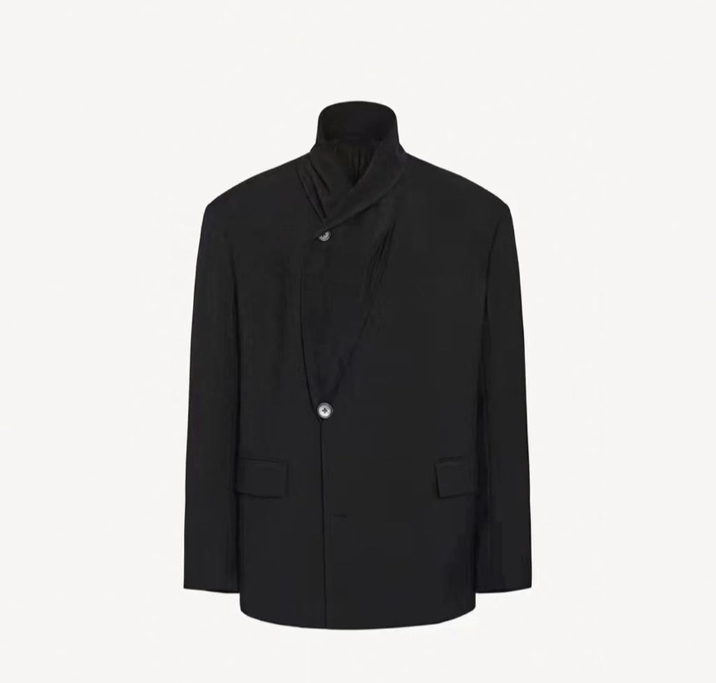 Blazer Noir Oversize Col Drapé