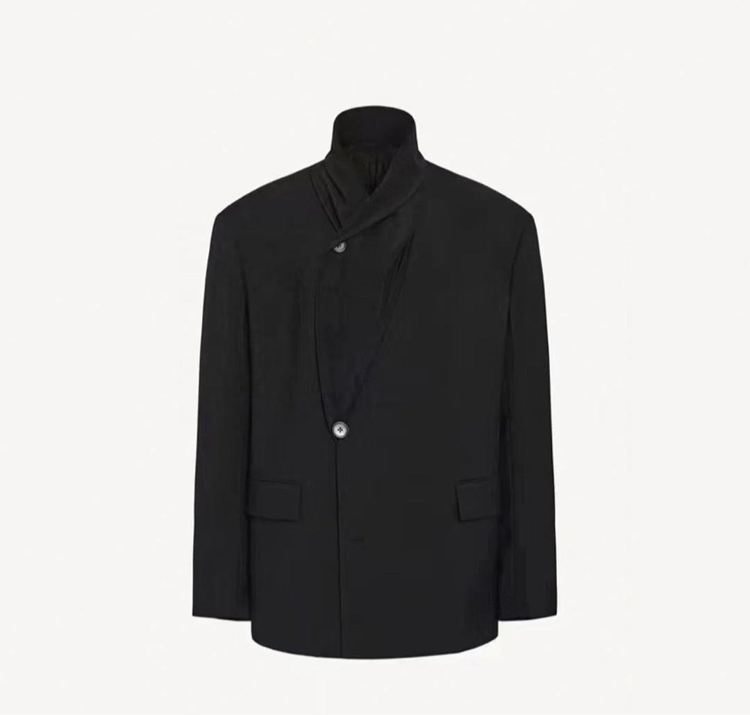 Blazer Noir Oversize Col Drapé
