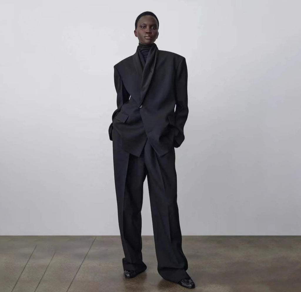 Blazer Noir Oversize Col Drapé