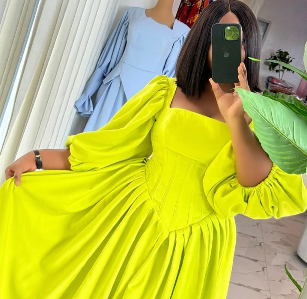 Robe longue princesse vert citron