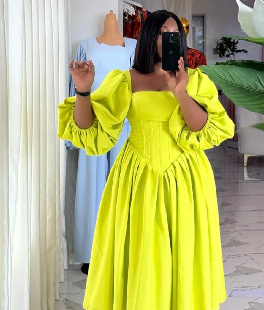 Robe longue princesse vert citron