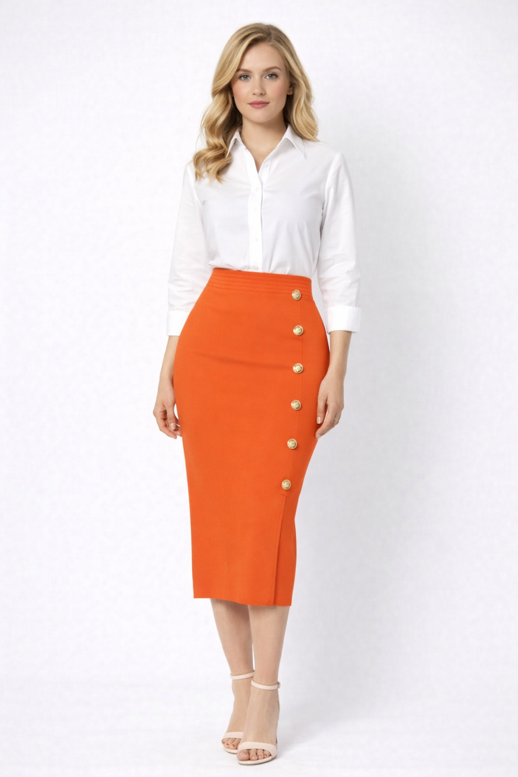 Jupe midi crayon élégante à boutons
Description :