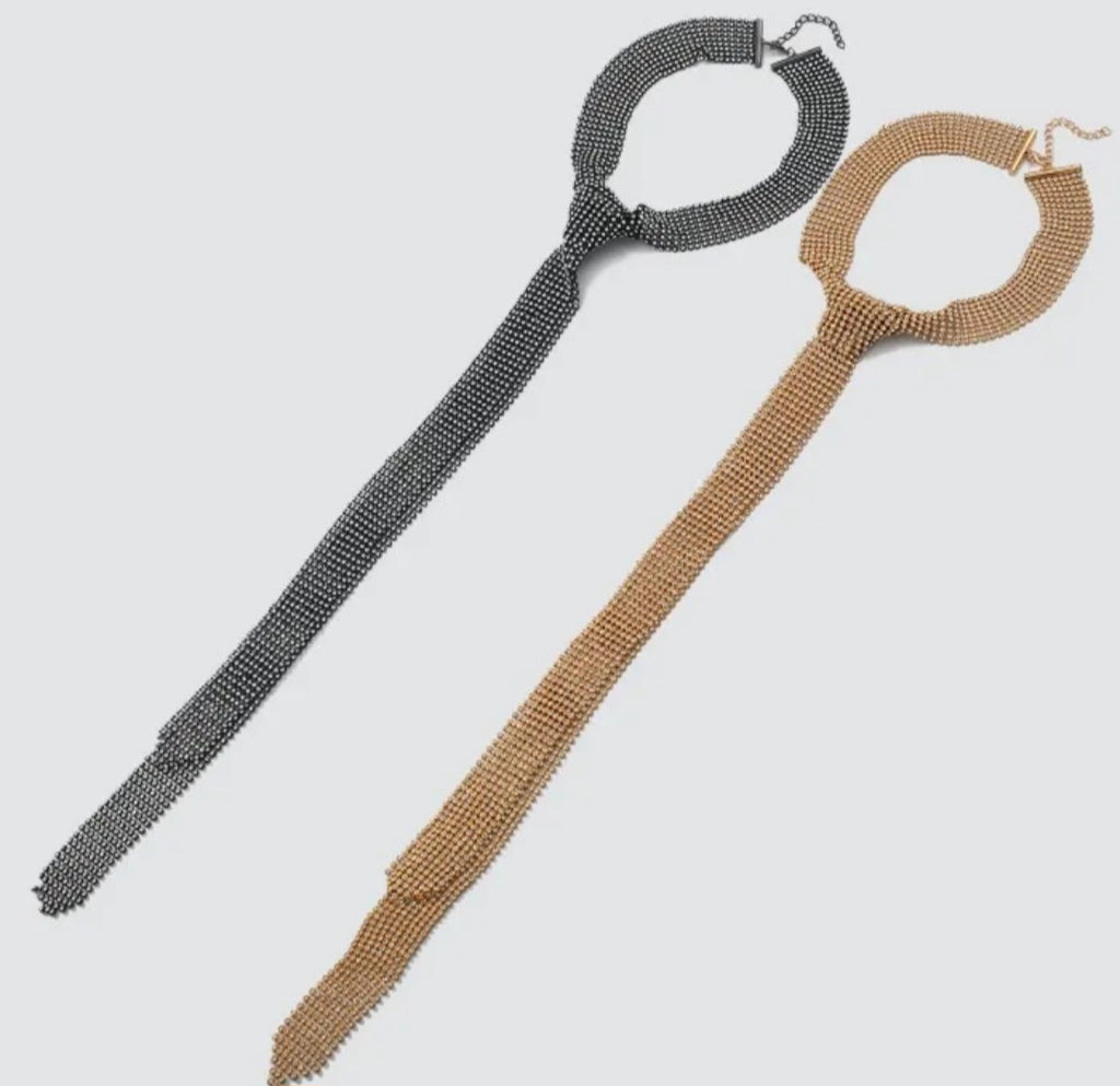 Collier cravate cristal strass