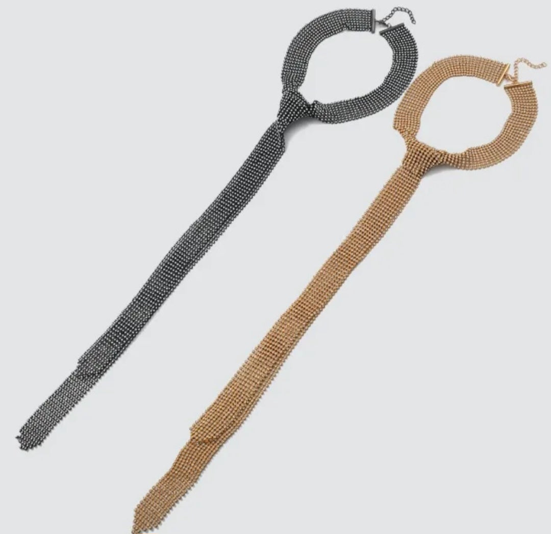 Collier cravate cristal strass