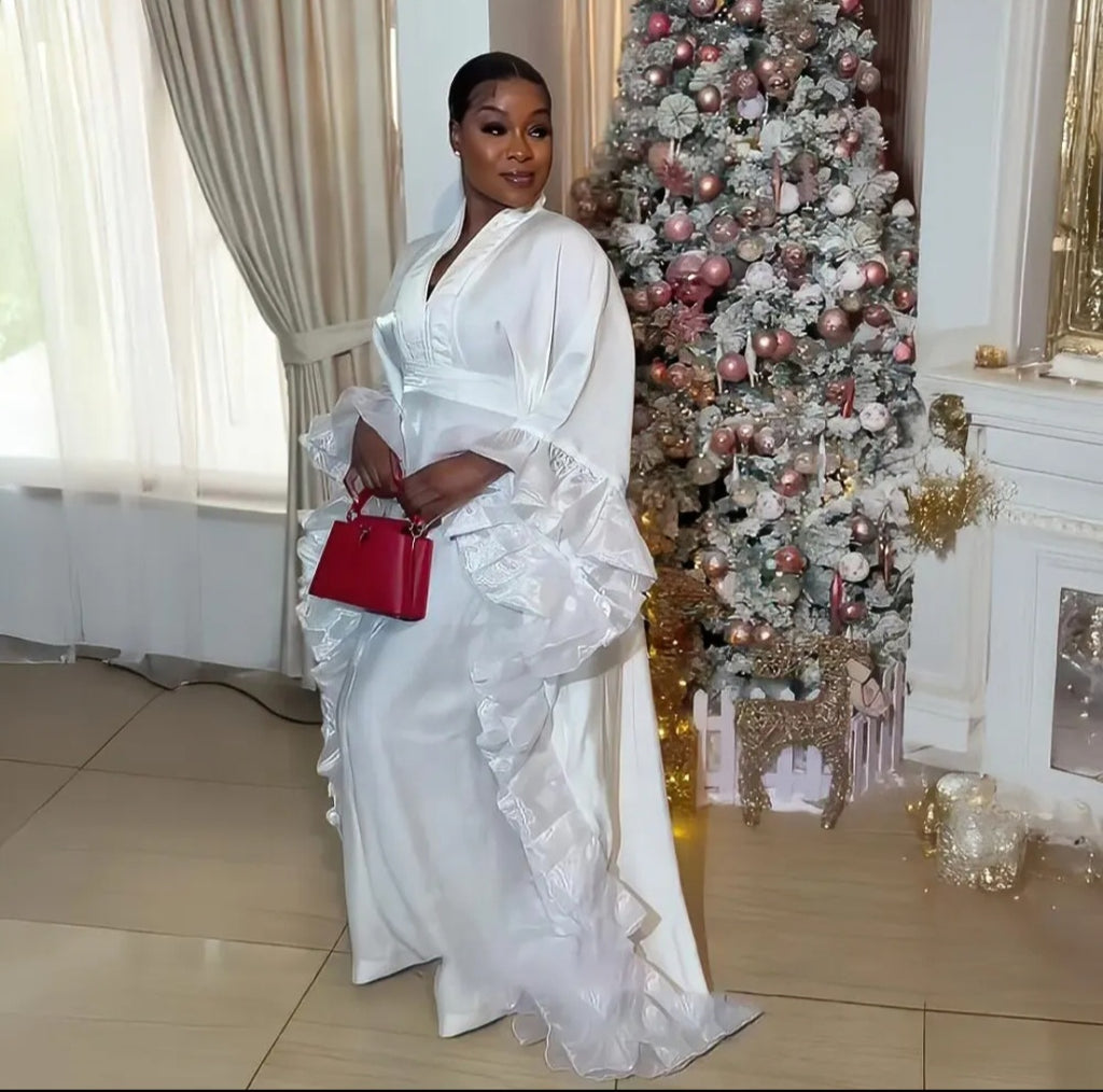 Robe longue satin à volants – Style cérémonie