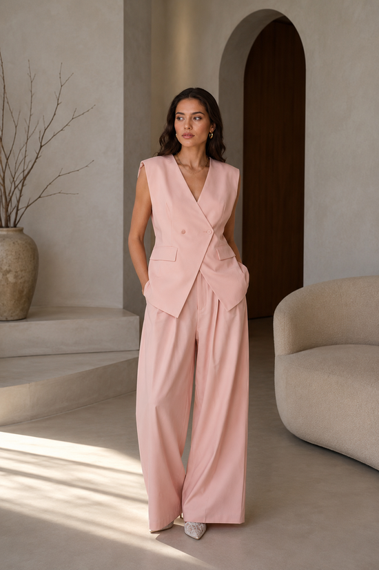 Gilet tailleur rose poudré