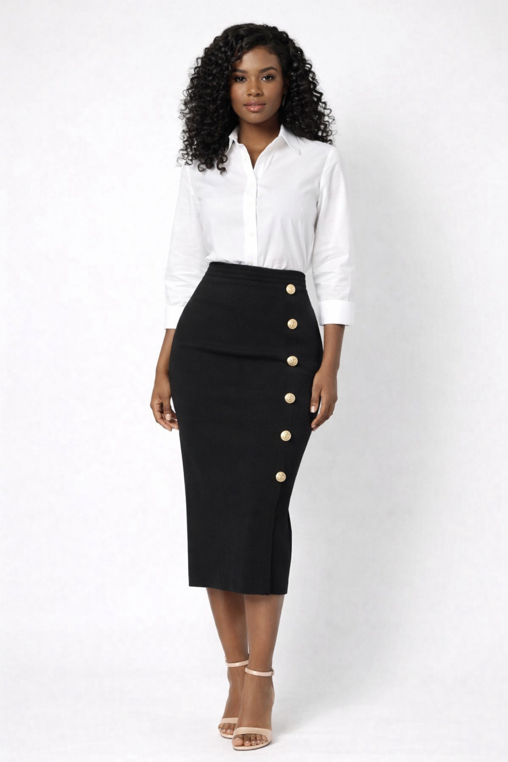 Jupe midi crayon élégante à boutons
Description :