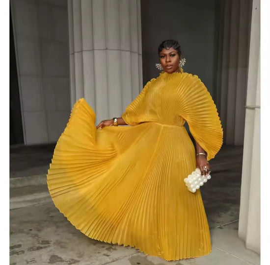 Robe Longue Plissée Élégante Femme – Cérémonie & Grande Taille