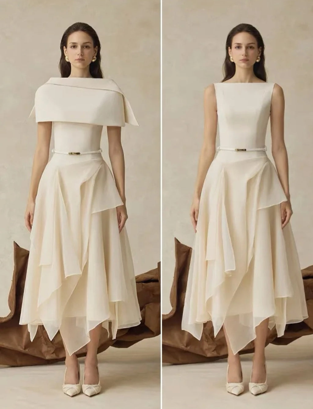 Robe asymétrique fluide en voile crème