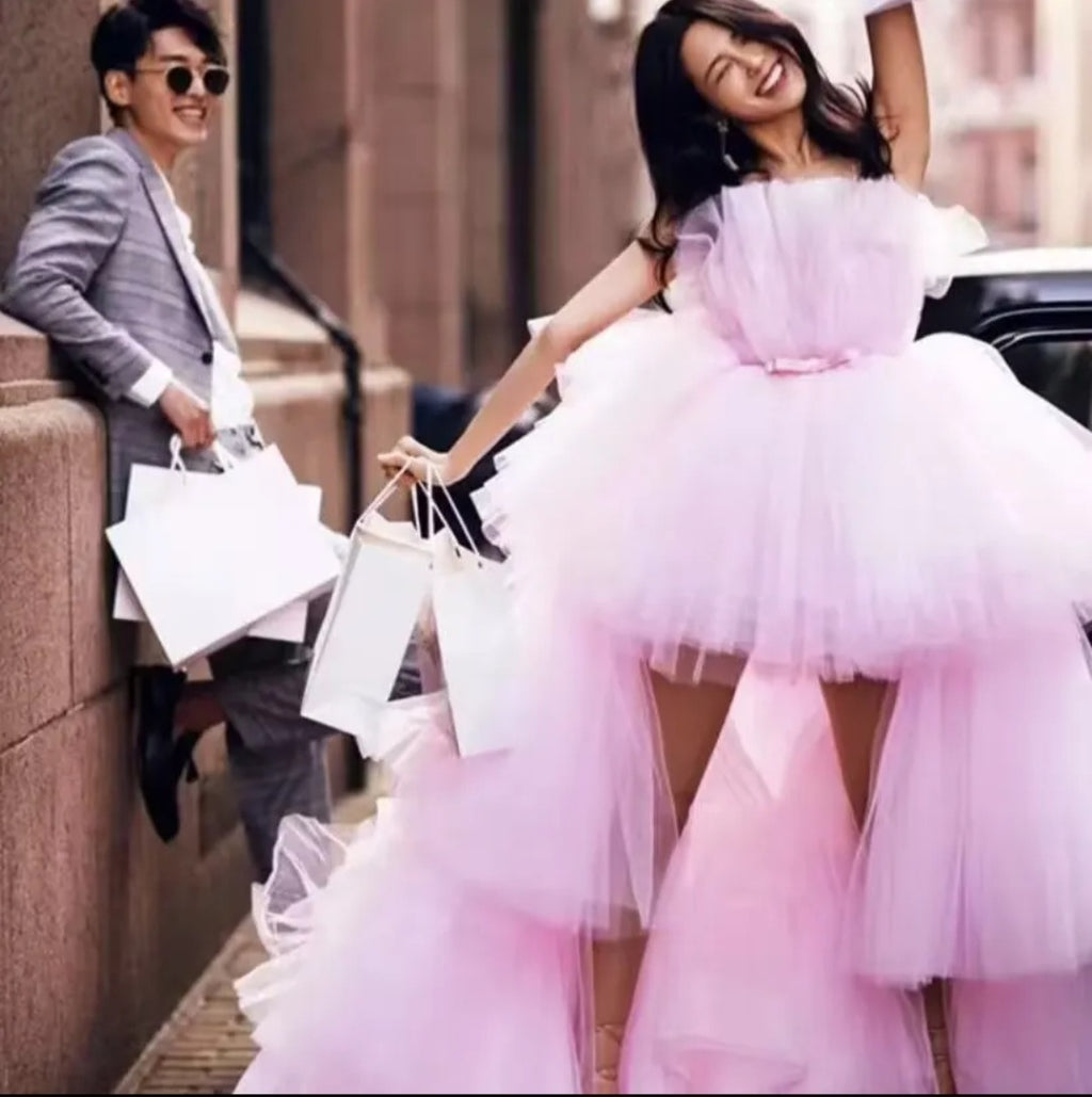 Robe princesse rose en organza – Traîne XXL