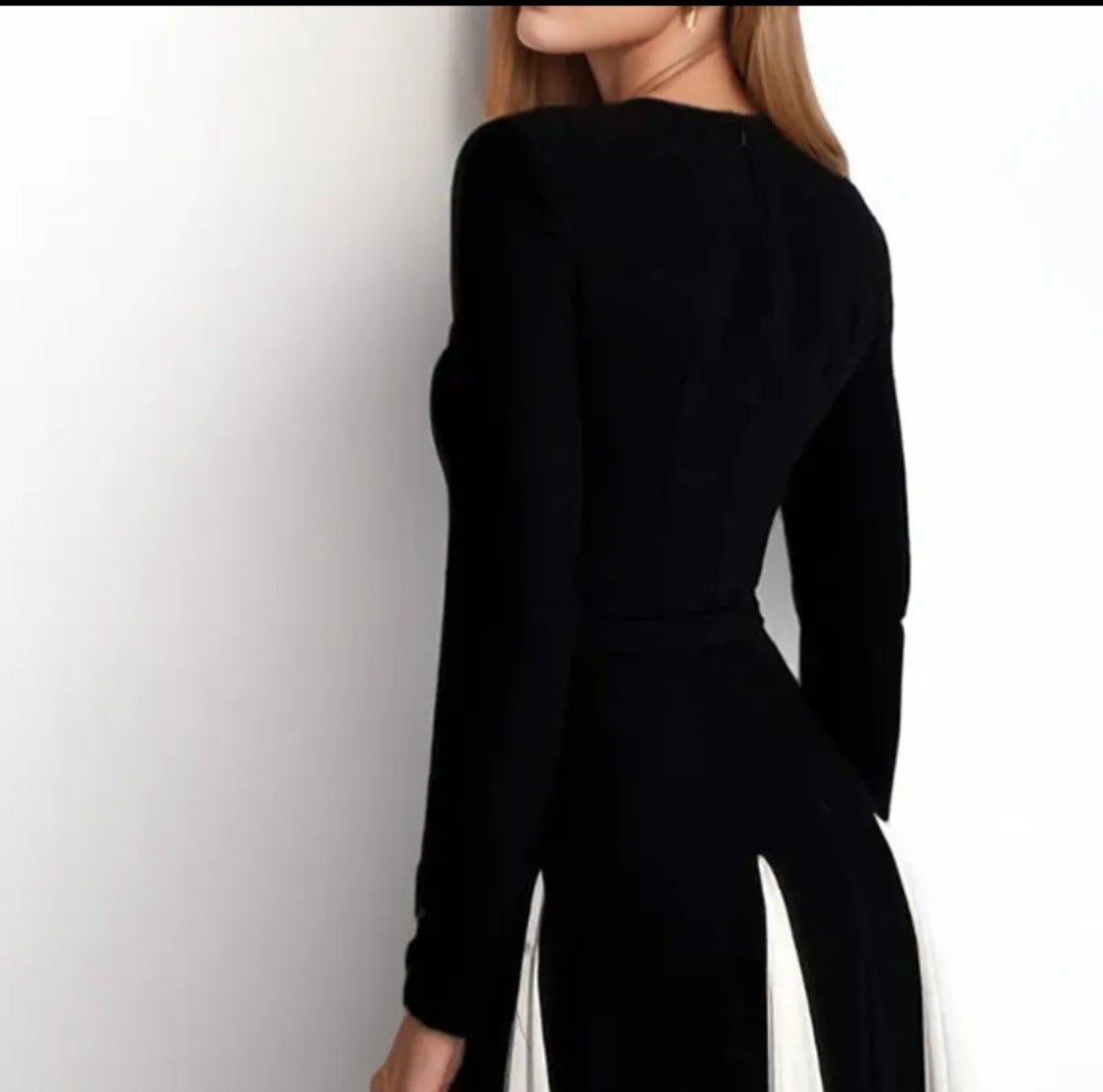 Robe longue bicolore élégance noire & blanche